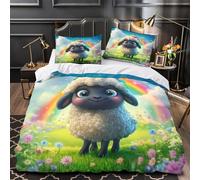 Funda nórdica de 3 piezas, estampado 3D, con fundas de almohada, diseño de oveja, cremallera oculta, microfibra individual (140 x 200 cm)
