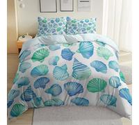 Funda Nordica de 3 Piezas para Cama 105 Caracola Funda Edredon 200x200 cm Tema Marino Ropa de Cama de Microfibra Transpirable con Cremallera y 2 Fundas de Almohada 50x75 cm D-1614