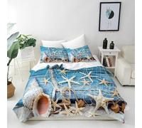 Funda Nordica de 3 Piezas para Cama 105 Concha de Estrella de Mar Funda Edredon 200x200 cm Tablón Ropa de Cama de Microfibra Transpirable con Cremallera y 2 Fundas de Almohada 50x75 cm C-4246
