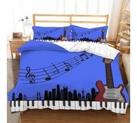 Funda Nordica de 3 Piezas para Cama 90 Teclas del Piano Funda Edredon 135x200 cm Guitarra Nota Musical Ropa de Cama de Microfibra Transpirable con Cremallera y 2 Fundas de Almohada 50x75 cm D-996