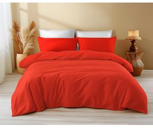 Funda nórdica de algodón liso rojo - Tiempo de dormir, 100% puro algodón, suave, transpirable, Made in Italy - 250 x 200 cm, 2 plazas