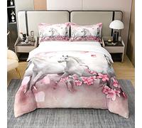 Funda nórdica de caballo de Galop 140 x 200 cm, juego de cama Western Cowboy, juego de cama de flores de cerezo para niños, funda nórdica de animales de granja, rosa y blanco, 100 % algodón