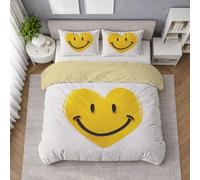Funda nórdica de Cama 150 - Microfibra Lavada Reforzada - diseño Minimalista Corazón Sonrisa Amarilla Feliz, Juego de Cama Amarillo Clásico con Cremallera, 1 Suave Funda Edredón + 2 Funda Almohada