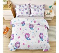 Funda Nórdica de Doble Cara para Cama 80/90 - Juego de Cama Microfibra Suave Linda Sirena De Dibujos Animados, Púrpura Funda de Edredón para Niños Decoración del Dormitorio 135 x 200 cm