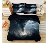 Funda Nórdica de Doble Cara para Cama 80/90 - Juego de Cama Microfibra Suave Tiempos Modernos Nubes Oscuras Relámpagos, Negro Funda de Edredón para Niños Decoración del Dormitorio 135 x 200 cm