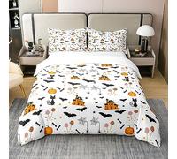Funda nórdica de Halloween 100 % algodón, 155 x 220 cm, ropa de cama de esqueleto de gato negro, funda de edredón con diseño de murciélago, telaraña, castillo, estrella, funda de edredón de Navidad,