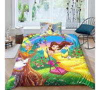 Funda Nórdica De La Bella e la Bestia De, Juego De Cama De Animación Impreso En 3D, Edredón con Fundas De Almohada, Cremallera Oculta, Microfibra Single（135x200cm）
