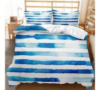 Funda Nórdica De Rayas Texturizadas,Juego De Cama 260x240 con Patrón Geométrico Moderno En Círculos Ondulados como Rayas Azules y Blancas,Funda De Edredón De Microfibra Suave con Cierre De Cre