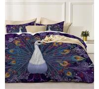 Funda Nórdica De Un Pavo Real Mostrando Sus Plumas De Cola 240x220cm, 3 Piezas Microfibra Suave Y Confortable Funda Nórdica De Un Animal Retro Elegante con 2 Fundas de Almohada, Púrpura