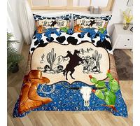 Funda nórdica de vaquero occidental S, sombrero de acuarela, botas, cactus, toro, cráneo, juego de fundas para niños y niñas, estampado de vaca con leche, patrón de cachemira, ropa de cama, juego de