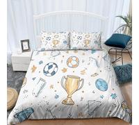 Funda nórdica Dibujos Animados Fútbol Y Trofeos Juego de Cama Estampado con 2 Fundas de Almohada, Funda nórdica Blanco Decoración Suave para Dormitorio 220 x 240 cm Juego de Funda nórdica Estampada