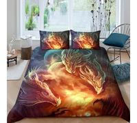 Funda Nórdica Dragón de Llama 3D Impresa Microfibra Juego de Cama Dragón Transpirable Decoración Dormitorio para Adultos Jóvenes King（220x240cm）