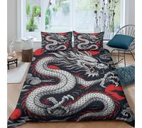 Funda Nórdica Dragón Oriental Impreso 3D Microfibra Decoración Dormitorio Juego de Cama Dragón Suave Transpirable para Hogar y Piso Estudiantes King（220x240cm）