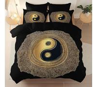 Funda nórdica Estampada 135 x 200 cm, Microfibra cepillada Suave y cómoda Funda nordica, Geométrico Oriental Brújula Dorada Tema Juego Cama con Cremallera Apto para Adultos y niños, Negro