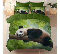 Funda nórdica Estampada 200 x 200 cm, Microfibra cepillada Suave y cómoda Funda nordica, Oriental Animales Pandas Adorables Tema Juego Cama con Cremallera Apto para Adultos y niños, Verde