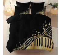 Funda nórdica Estampada 240 x 260 cm, Microfibra cepillada Suave y cómoda Funda nordica, Fantasía Piano Notas Musicales Tema Juego Cama con Cremallera Apto para Adultos y niños, Negro