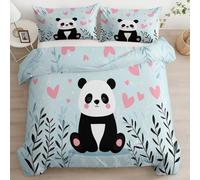 Funda Nórdica Estampada Azul Claro 200 x 200 cm, Juego de Cama Reversible Dibujos Animados Animales Pandas Hojas Funda Nórdica para Chicos Chicas Adolescentes - Set de Ropa de Cama con Cremallera
