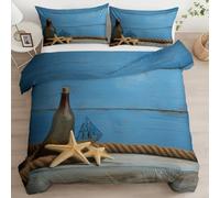 Funda Nórdica Estampada Estilo Vintage 200 x 200 cm, Juego de Cama Reversible Madera Raya Estrella de Mar Barco Funda Nórdica para Chicos Chicas Adolescentes - Fundas de Edredón de Cama con Cremallera