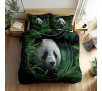 Funda Nórdica Estampada Verde Bosque 200 x 200 cm, Juego de Cama Reversible Hojas Verdes Animales Pandas Funda Nórdica para Chicos Chicas Adolescentes - Set de Ropa de Cama con Cremallera