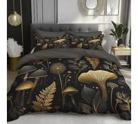 Funda Nórdica Estilo de ilustración, Funda Edredon con Hojas de Hongos Patrón Microfibra 3 Piezas Compuesto por 1 Funda Nórdica 260x240 cm + 2 Fundas de Almohada 65x65cm, Oro