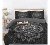 Funda nórdica Estilo Minimalista Misterioso, Juego de Cama Mandala Dibujado A Mano Mujeres Hombres, Suave Transpirable Negro Funda nórdica Conjunto 220x240 cm, Juego de Cama y 2 Fundas Almohada
