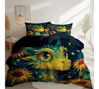 Funda Nórdica Fantasía Dragones Girasoles Luciérnagas. Azul Marino 230 Cm X 220 Cm Juego De Funda Nórdica De Microfibra 3 Piezas - 1 Funda Nórdica + 2 Fundas De Almohada 50X75 Cm, Suave