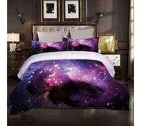 Funda Nórdica Fantasía Galaxia Espacio Exterior Universo Cielo Estrellado Nocturno Brillante Ropa de Cama de Microfibra Suave 2/3 Piezas para Niños Sueño Cómodo (Púrpura 1,180_x_220_cm Cama 90 cm)