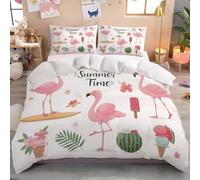 Funda nórdica Flamencos Hojas Tropicales Juegos de Cama Infantil Chicos Adolescentes Funda de edredón Tema de Verano con 2 Fundas de Almohada, Verde