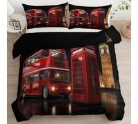 Funda Nórdica Fotografía Realidad Torre del Reloj Ciudad Juego de Cama, 2 Piezas Cama 80/90-135 x 200 cm Funda de edredón, y 1 Funda de Almohada Fácil de Cuidar para Todas Las Estaciones Negro