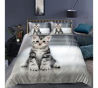 Funda Nórdica Gatos Juego de Cama 90/105/135/150 Estilos Múltiples Patrón de Gato Animal 3D con Funda de Almohada y Cremallera (Gato 3, Cama 105-180×220)