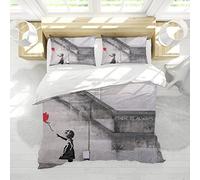 Funda nórdica Gris Suave estética Globo Chica Funda edredón Banksy Graffiti Ropa de Cama Feel Super Soft Comfortable Cooling Funda nórdica 200x220cm