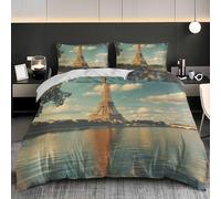 Funda Nórdica Individual Hipoalergénica Juego de Funda 220x220 cm Paisaje de ParíS Juego de Funda Nórdica Niños y Adultos, Torre Eiffel En El RíO Sena Ropa de Cama de Microfibra para Cama 135