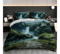 Funda Nórdica Individual Hipoalergénica Juego de Funda 240x220 cm Pintura Al óLeo De La Cascada del CañóN Juego de Funda Nórdica Niños y Adultos, Verde Ropa de Cama de Microfibra para Cama 150