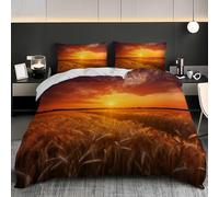 Funda Nórdica Individual Hipoalergénica Juego de Funda 260x240 cm Paisaje De Campo De Trigo Dorado Juego de Funda Nórdica Niños y Adultos, Amanecer Dorado Ropa de Cama de Microfibra para Cama 180