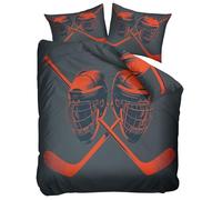 Funda nórdica Infantil Juego de Ropa de Cama 80/90, Resumen Hockey sobre Hielo Casco Palo De Hockey 100% Microfibra Suave Transpirable 135 x 200 cm, 2 Piezas con Funda de Almohada para Juvenil Gris