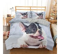 Funda Nordica Infantiles Bulldog FrancéS Gris Edredón Cama 90 para Niñas Niños con Cremallera 110gsm Microfibra de Suave Transpirable Fundas Nordicas 150x200 cm + 2 Fundas de Almohada 50x80 cm