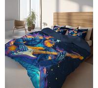 Funda Nórdica Invierno Cool - 150 x 220 cm - Reversible Microfibra Turquesa Pavo Real - 1 Fundas de Almohada Incluidas - Ropa de Cama Estilo Punk Guitarra Calavera - Morbida Microfibra Funda Nórdica