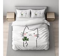 Funda Nórdica Invierno Garabato - 200 x 200 cm - Reversible Microfibra Blanco - 2 Fundas de Almohada Incluidas - Ropa de Cama Lindo Gato - Morbida Microfibra Funda Nórdica