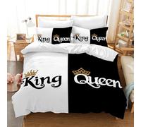Funda nórdica King y Queen, Funda nórdica Blanca y Negra de Matrimonio, Incluye 1 Funda nórdica y 2 Fundas de Almohada, Juego de Ropa de Cama para Parejas (A, 135x200cm)