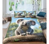 Funda Nórdica Koala Adorable Impreso 3D Microfibra Decoración Dormitorio Adultos Rama Bosque Koala Juego de Cama Suave Transpirable Double（200x200cm）