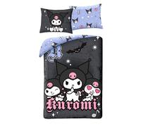 Funda nórdica Kuromi de 140 x 200 cm, juego de cama infantil y adolescente, 100% microfibra con funda de almohada de 70 x 90 cm, diseño reversible, color negro y azul
