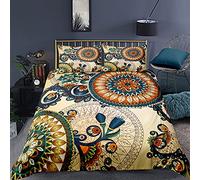 Funda Nórdica Mandala Juego de Cama Bohemia Vistoso Funda de Edredón con Cremallera y Funda de Almohada (Amarillo Claro, Cama 105-180×220)