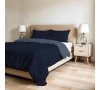 Funda nórdica matrimonial, Color Liso Reversible Doubleface, Juego de Funda nórdica ZOE, con Saco nórdico 250x200 cm con Solapa de 50 cm + par de Fundas de Almohada 50x80 cm Azul Marino/Azul