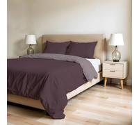 Funda nórdica matrimonial, Color Liso Reversible Doubleface, Juego de Funda nórdica ZOE, con Saco nórdico 250x200 cm con Solapa de 50 cm + par de Fundas de Almohada 50x80 cm Vino/Rosa Antiguo