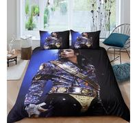 Funda Nórdica Michael Jackson Microfibra Suave Juego De Cama 3 Piezas Estampado Michael Jackson con Cremallera Y Fundas Almohada para Adolescentes/niñas King（220x240cm）