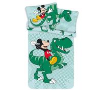 Funda Nórdica Mickey Mouse - Funda Nórdica Disney Infantil de Dinosaurios, para Edredón de Cama de 90, 100x135cm y Funda de Almohada 40x60cm, Color Verde