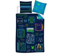 FUNDA NORDICA MICROFIBRA 140 * 200 MINECRAFT 016 | Juego de cama para 1 persona | Microfibra de secado rápido | Mobs Neon Survival Mode | Niño adolescente | Idea de regalo