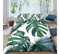 Funda Nórdica Microfibra 3D Impresa Hojas Tropicales Juego de Cama Palmeras Suave Transpirable Decoración Dormitorio Double（200x200cm）