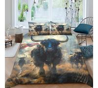 Funda Nórdica Microfibra Impresión 3D Arte Toro Highland Decoración Dormitorio Juego de Cama Toro para Adultos Regalo Hogar Super King（260x220cm）