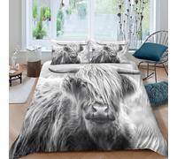 Funda Nórdica Microfibra Impresión 3D Diseño Vaca Highland Juego de Cama Animales Suave Decoración Dormitorio Adultos Jóvenes Single（140x200cm）
